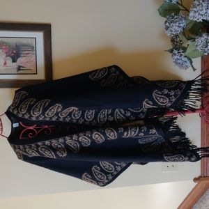 Fringed Poncho/Wrap Reversible Camel and  Black